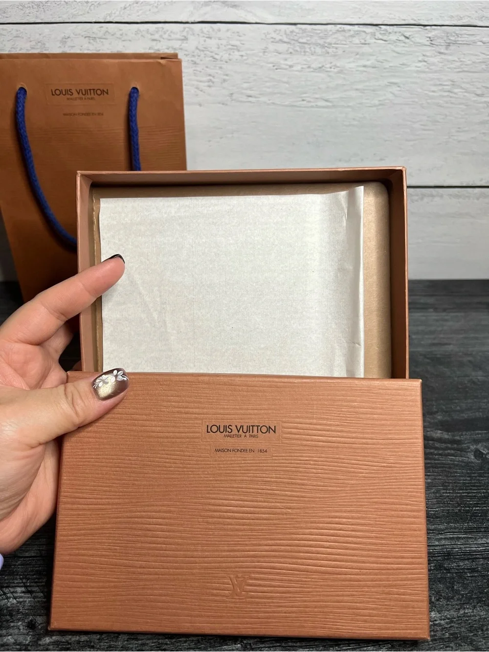 Vintage Louis Vuitton Box, gift bag, ribbon, and Tag